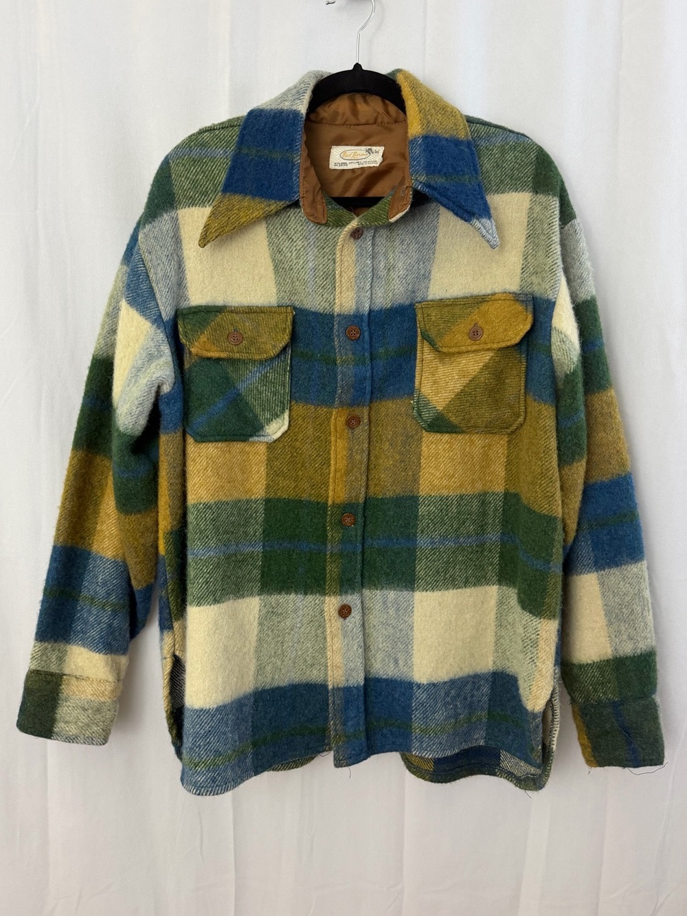 Vintage Bud Berma CPO Green & Yellow Plaid Wool Shacket Mens Size Large